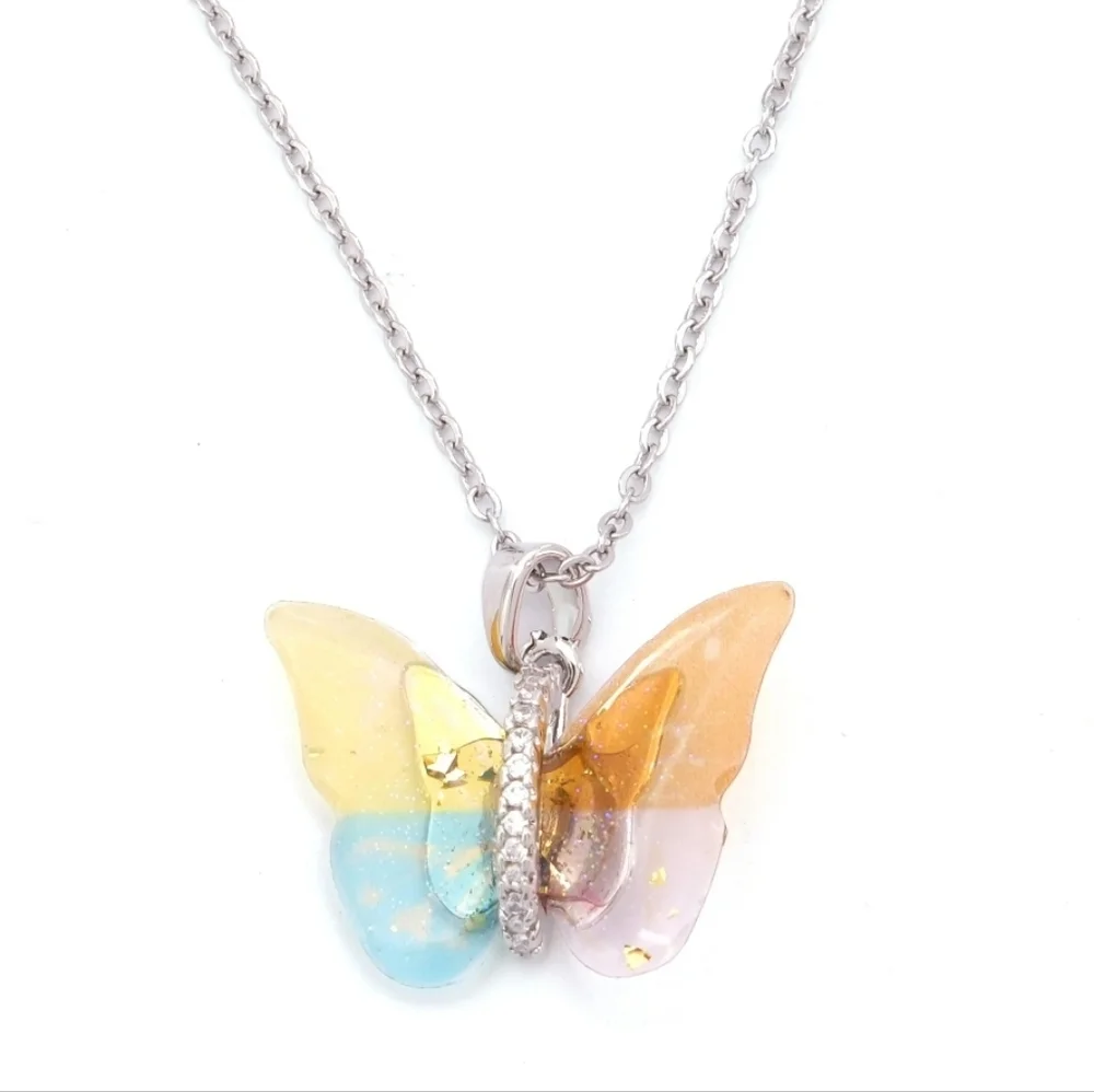 NWT Rainbow Butterfly Necklace Stainless Steel 16